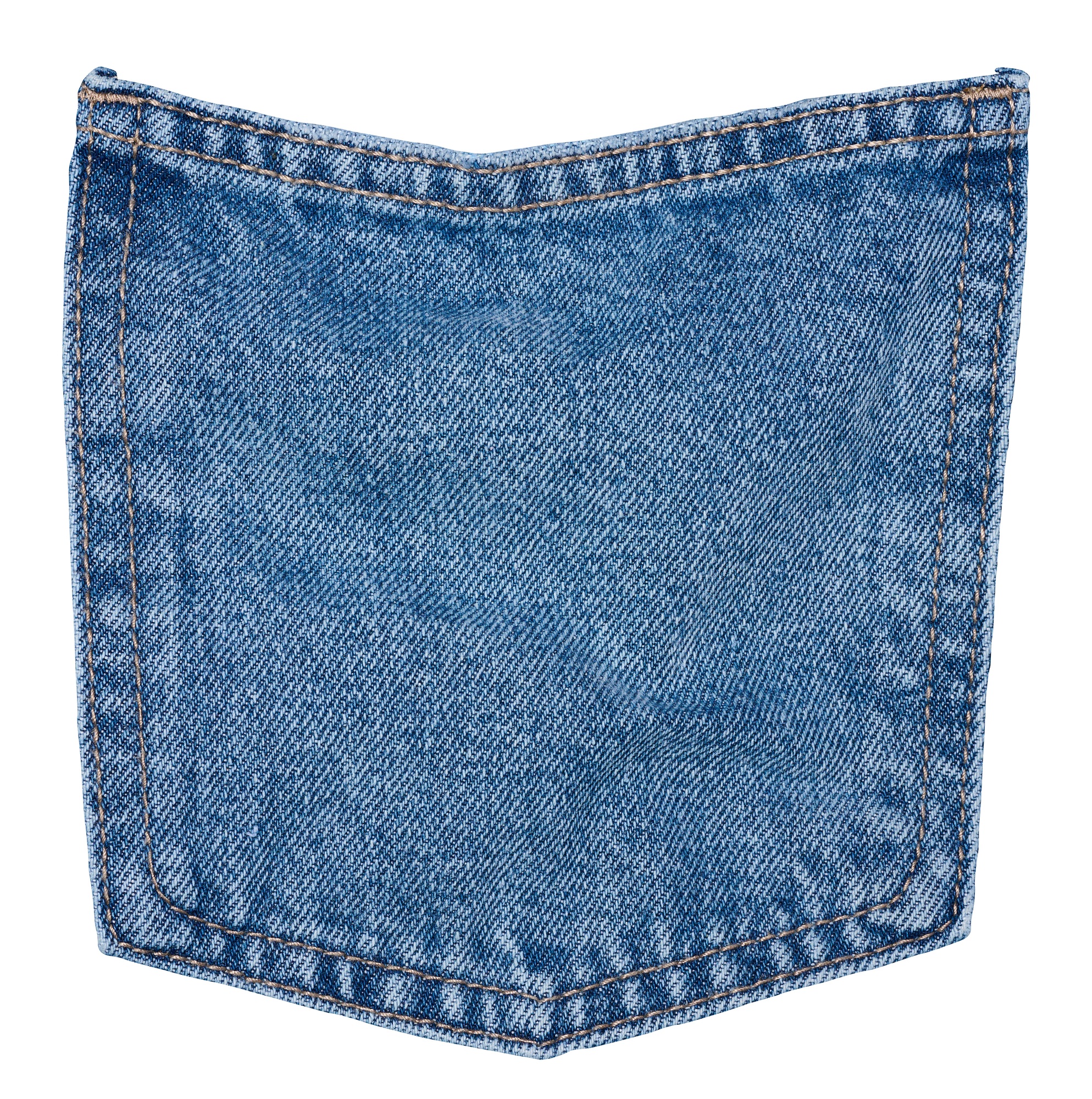 Back pocket of blue jeans on white background